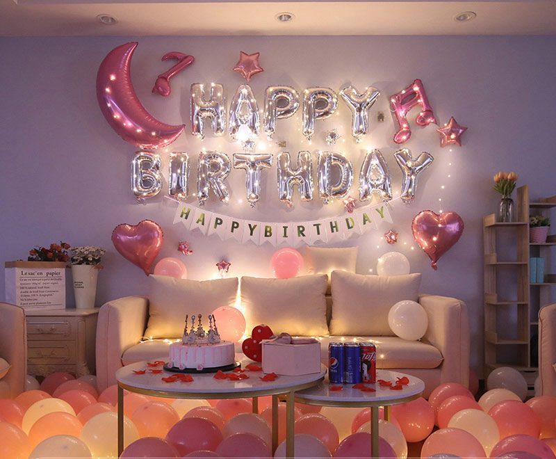 Set bong bóng trang trí sinh nhật hồng cho người yêu âm nhạc
