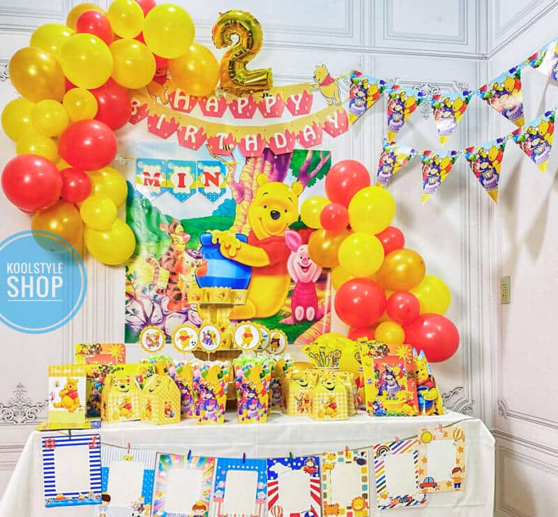 Combo set trang trí sinh nhật bé trai gấu Pooh