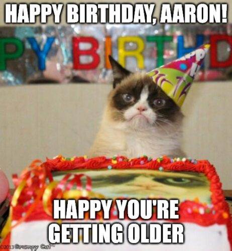 Chúc mừng sinh nhật, Aaron - Chú mèo cáu kỉnh Meme.