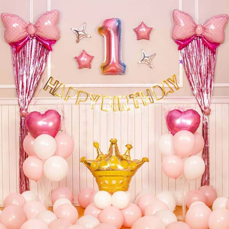 Set trang trí sinh nhật nơ rèm hồng – Kool Style