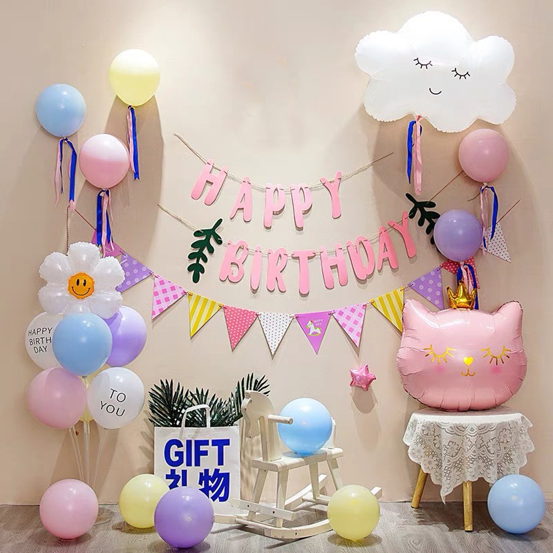 Set trang trí sinh nhật mèo hồng tông tím – Kool Style