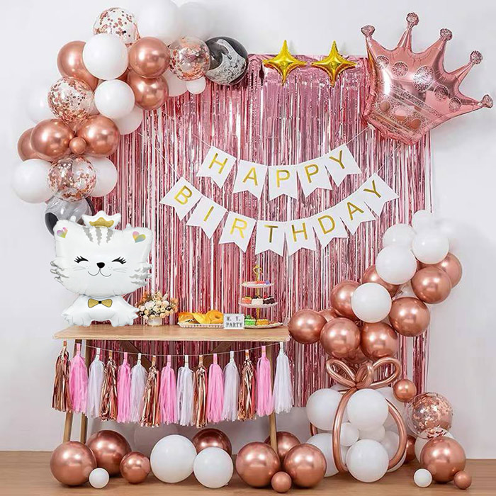 Set bóng sinh nhật bé tuổi mèo có rèm