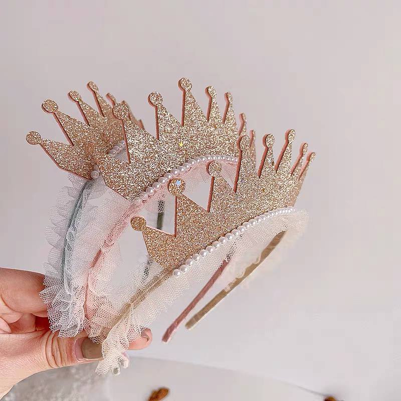 Cài tóc vương miện đính hạt cườm cho bé gái