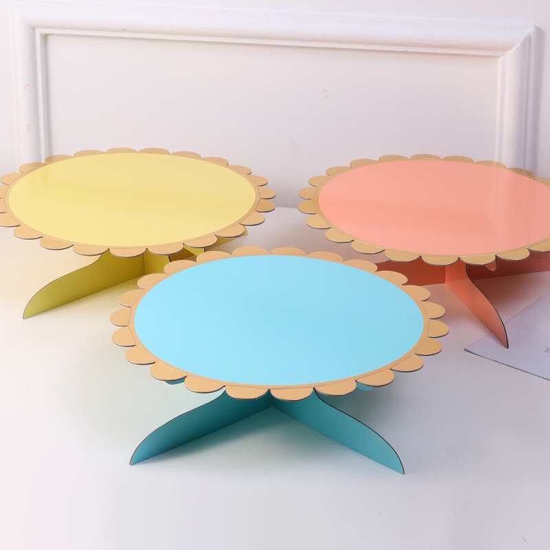 Kệ Đựng Bánh Kem 1 Tầng Tone Pastel Viền Ánh Kim- Kool Style