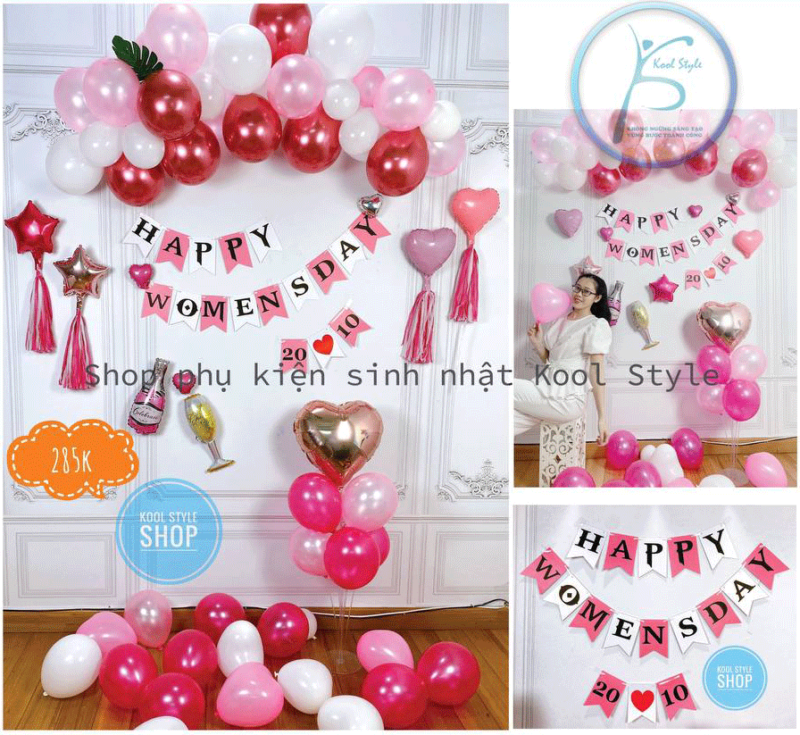 Set trang trí ngày phụ nữ Việt Nam tone hồng ngọt ngào