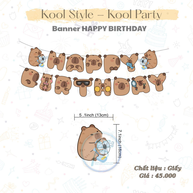 Dây Chữ Happybirthday Capybara nâu