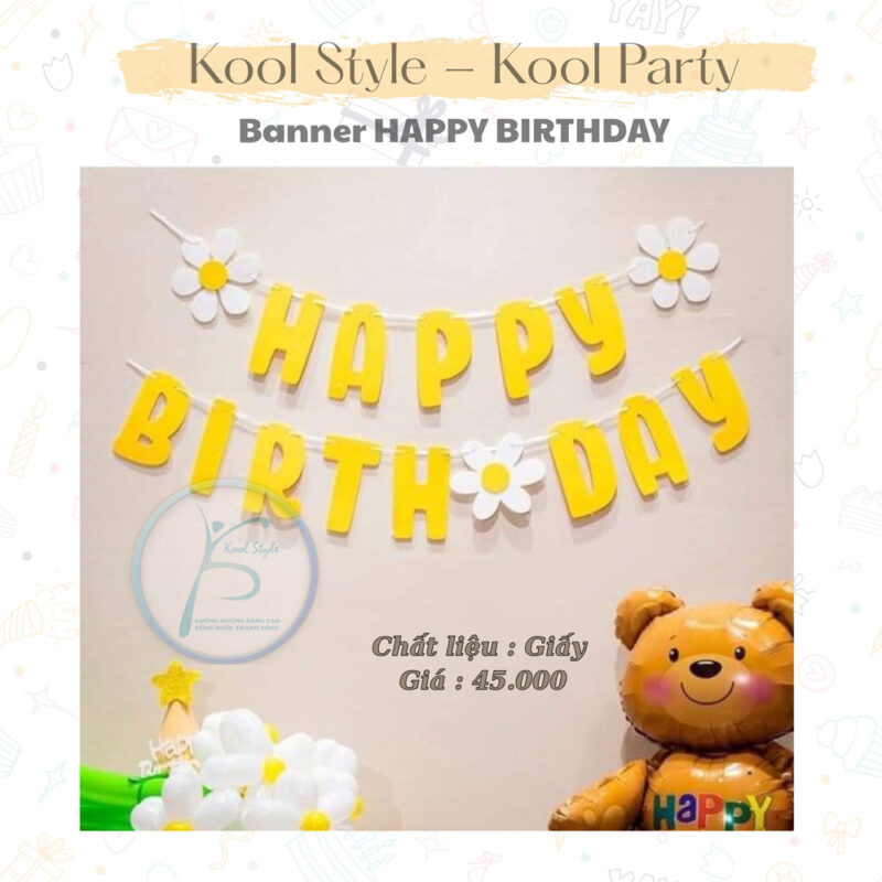 Dây Chữ Happybirthday hoa cúc vàng giấy