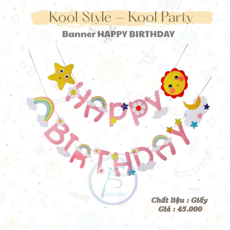 Dây Chữ Happybirthday chủ đề mây hồng đáng yêu