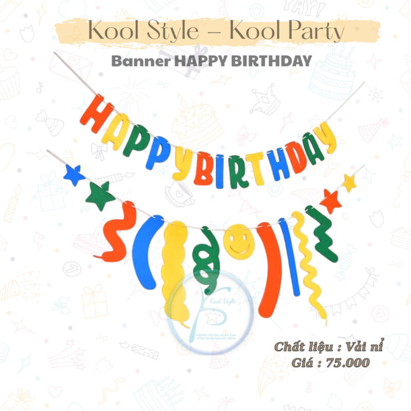 Dây Chữ Happybirthday Vải nỉ xoắn đủ màu