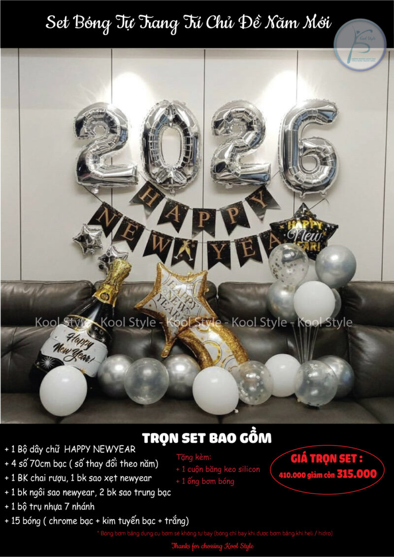 Set bóng trang trí chủ đề năm mới tại nhà đơn giản