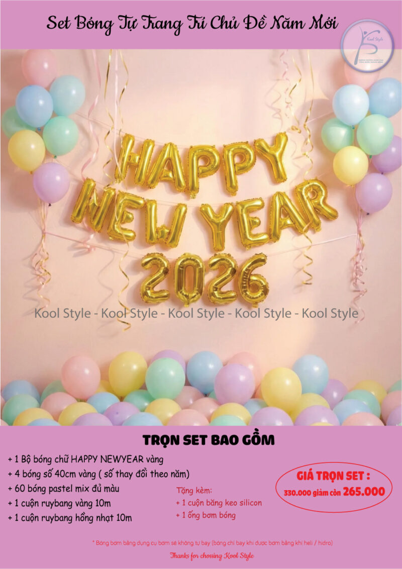 Set bóng tự trang trí chủ đề năm mới tone pastel xinh xắn