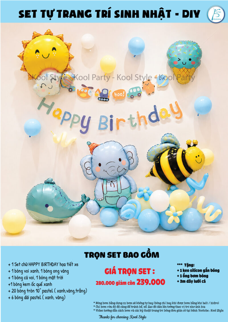 Set bóng sinh nhật bé voi và cá siêu cưng