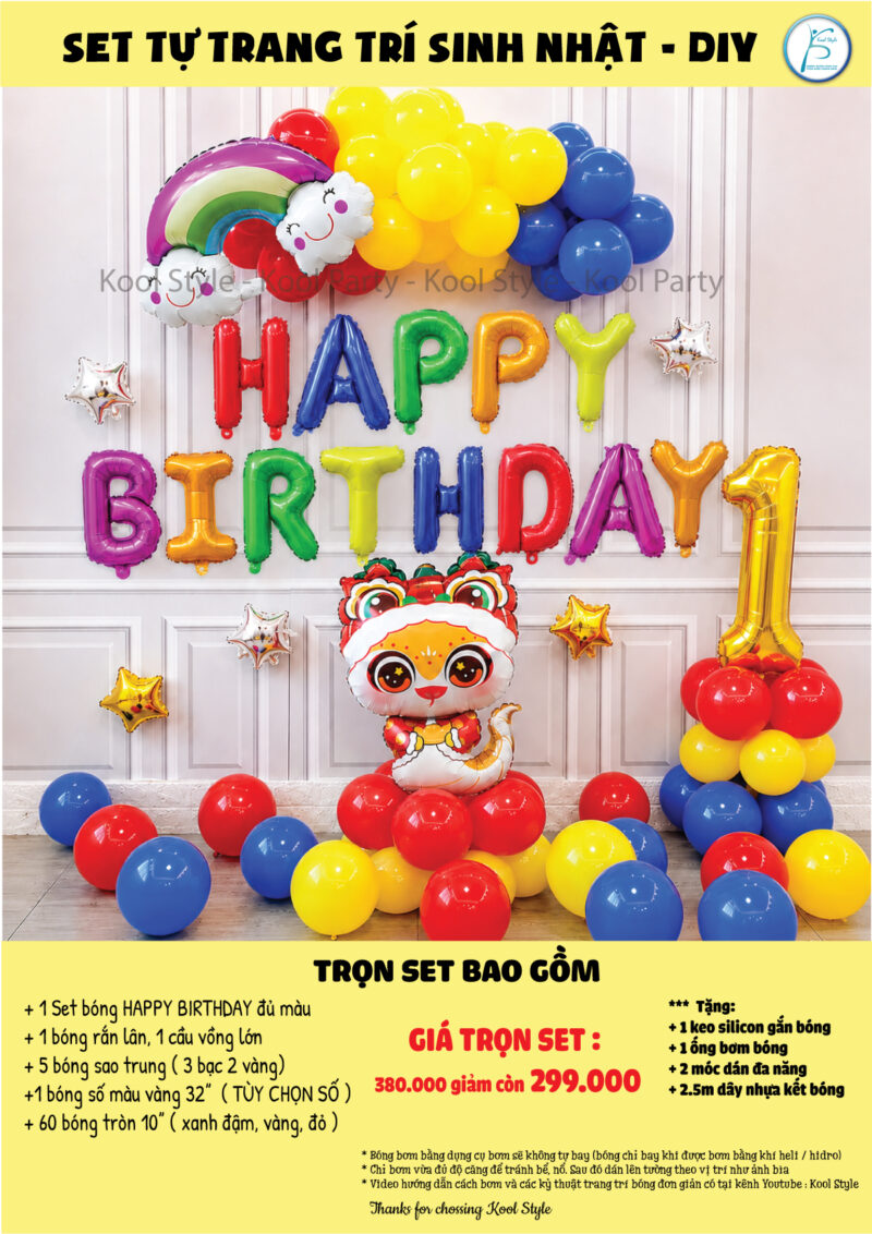 Set bóng trang trí thôi nôi bé tuổi Rắn mix màu tươi sáng