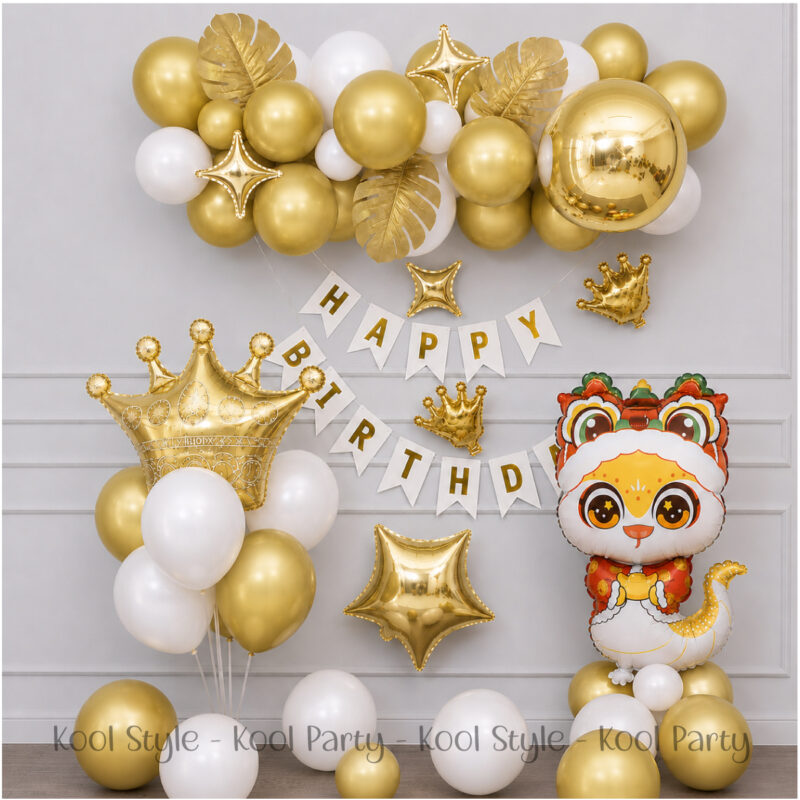 Set Bóng Trang Trí Thôi Nôi Bé Tuổi Tỵ Sang Trọng